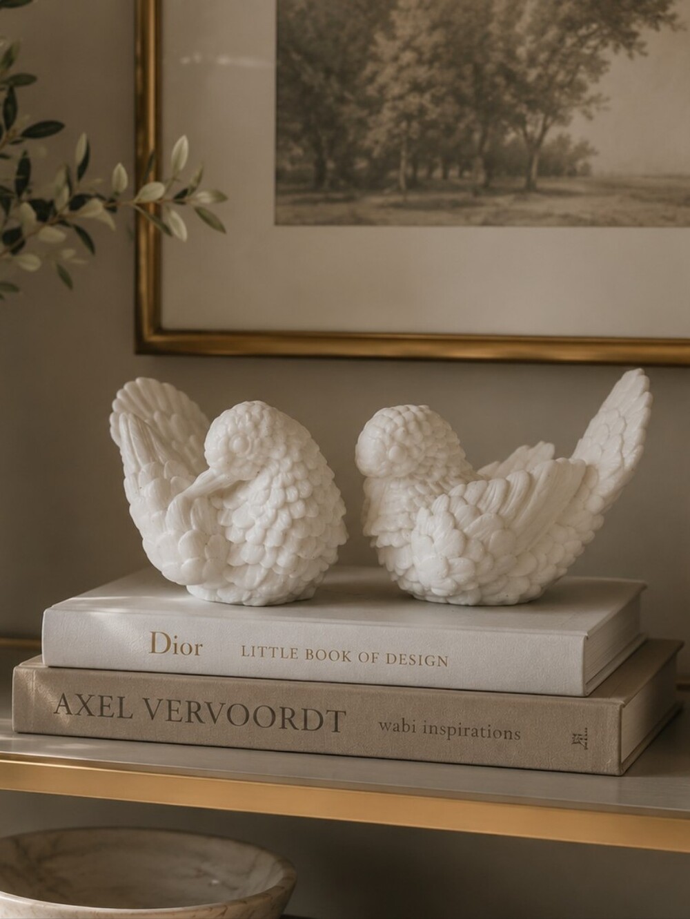 Amilcare Santini Vintage White Alabaster Carved Stone Peace Dove Sculptures